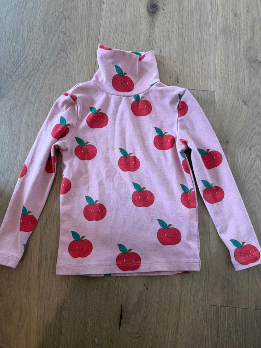 Mini Boden Pink Turtleneck with Red Apple Print